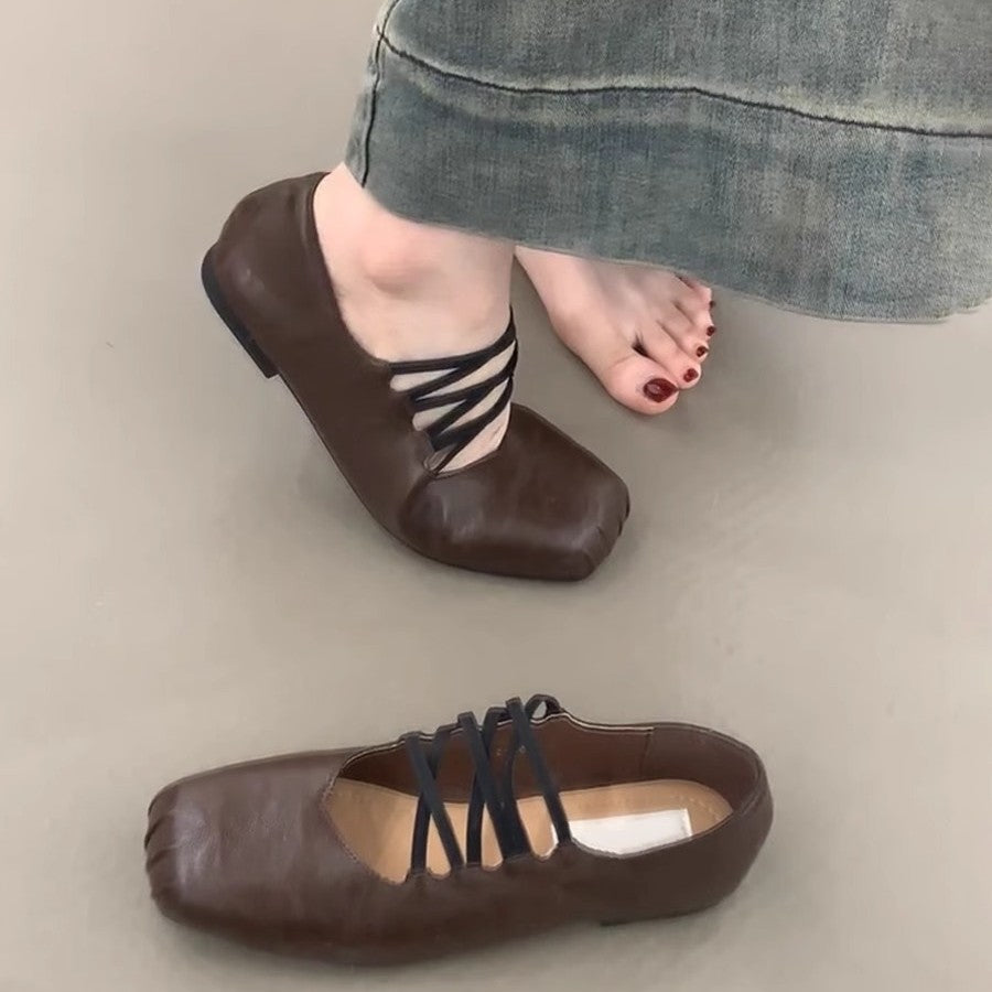 Damen Ballerina-Schuhe mit dekorativem Schnürdesign und hochwertiger Lederoberfläche R&B