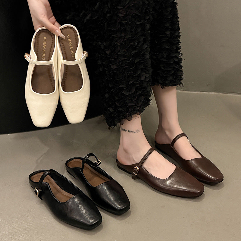 Damen elegante Slingback-Pantoletten aus hochwertigem Leder mit modischem Riemen R&B