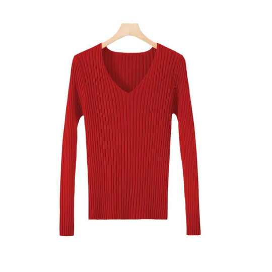 Damen Feinstrickpullover mit V-Ausschnitt und Rippenstruktur R&B