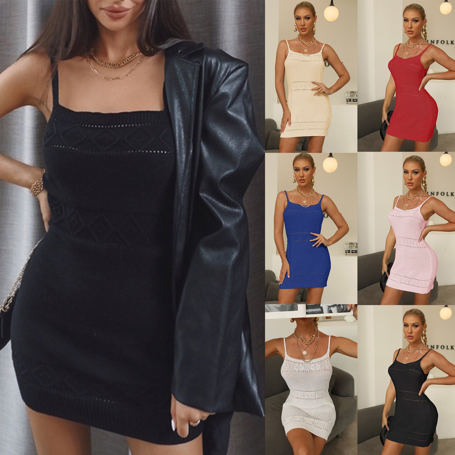Damen elegantes Strickkleid mit verzierten Details R&B