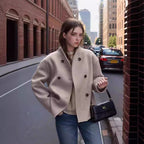 Damen elegante Oversize-Jacke mit doppelter Knopfreihe und strukturierter Textur R&B