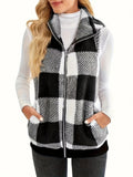 Damen Weste aus kuscheligem Fleece mit Karomuster und praktischen Taschen R&B