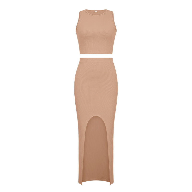 Damen Set aus crop Top und Maxi-Rock mit hohem Schlitz