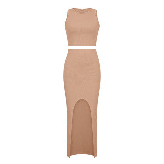 Damen Set aus crop Top und Maxi-Rock mit hohem Schlitz R&B