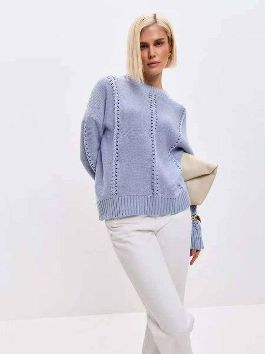 Damen Strickpullover mit raffiniertem Lochdesign und lässigem Schnitt R&B
