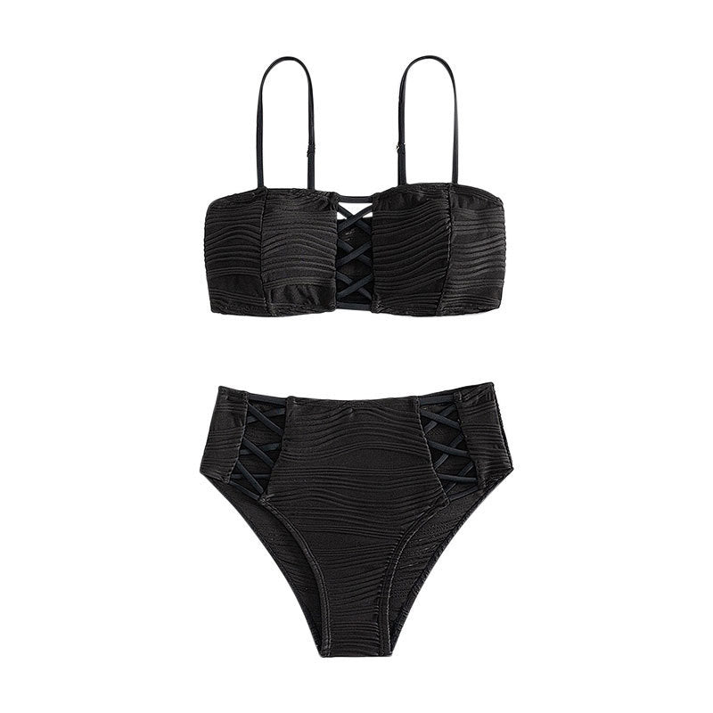 Damen Bikini-Set mit strukturierter Oberfläche und dekorativen Einsätzen R&B