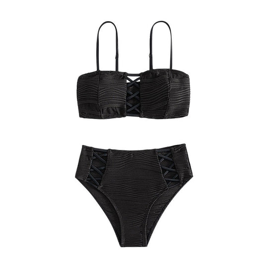 Damen Bikini-Set mit strukturierter Oberfläche und dekorativen Einsätzen R&B