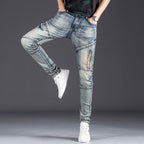Herren Designer Slim Fit Jeans mit kreativen Reißverschlussdetails R&B