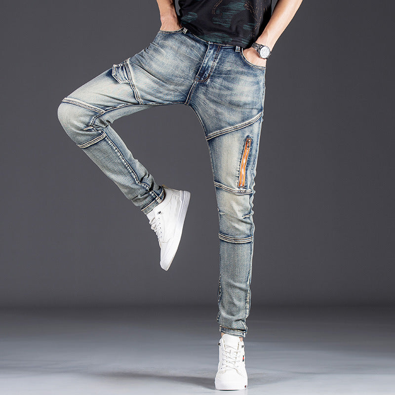 Herren Designer Slim Fit Jeans mit kreativen Reißverschlussdetails R&B