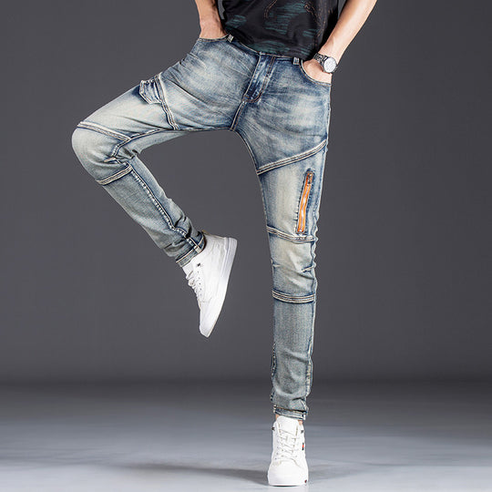 Herren Designer Slim Fit Jeans mit kreativen Reißverschlussdetails R&B