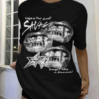 Damen T-Shirt mit kreativem Grafikdesign und urbanem Statement R&B