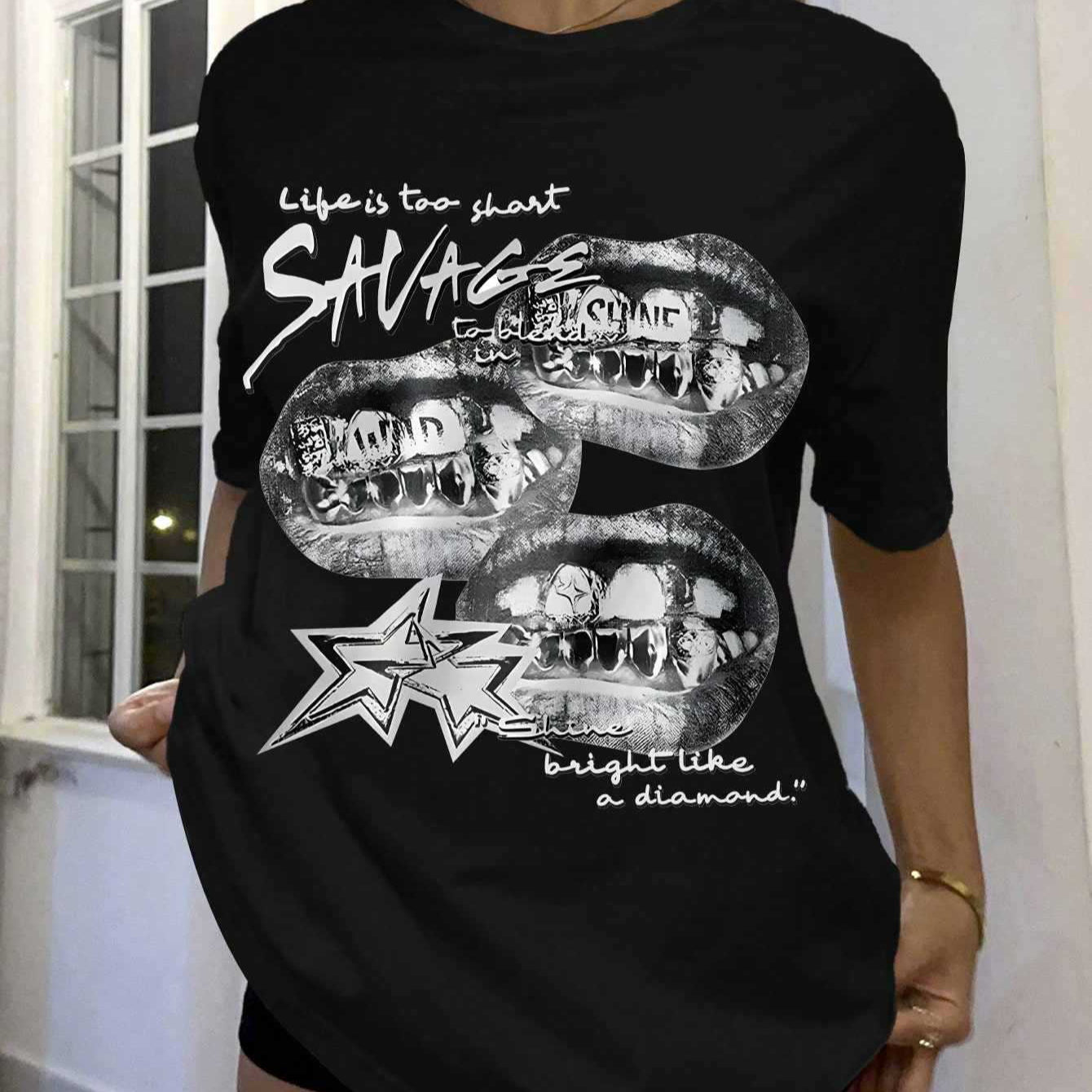 Damen T-Shirt mit kreativem Grafikdesign und urbanem Statement R&B