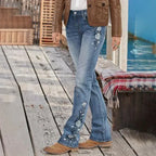R&B | Mittel Taille Flamingo Bestickte Jeans