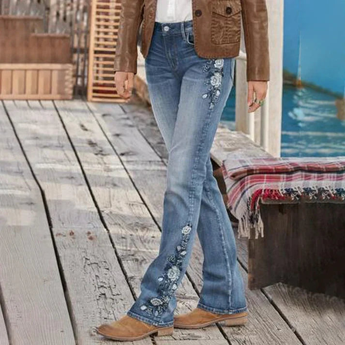 R&B | Mittel Taille Flamingo Bestickte Jeans