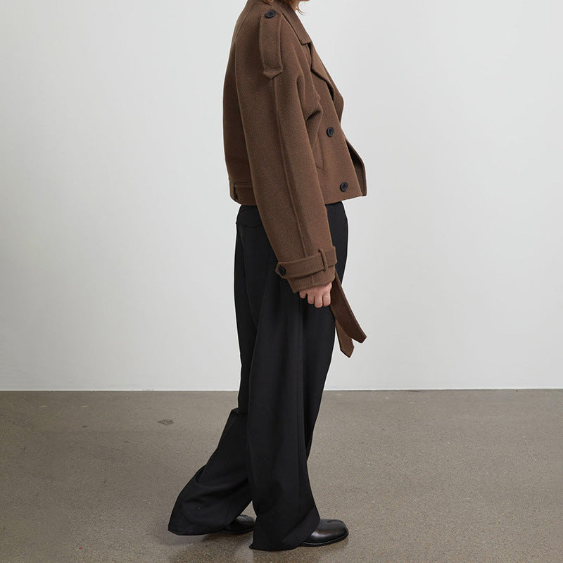 Damen Kurze Wolljacke im Trench-Stil mit stylischen Details R&B