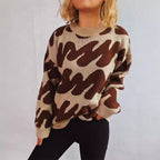 Damen lässiger Pullover mit modernem Farbblockdesign und voluminösen Ärmeln R&B