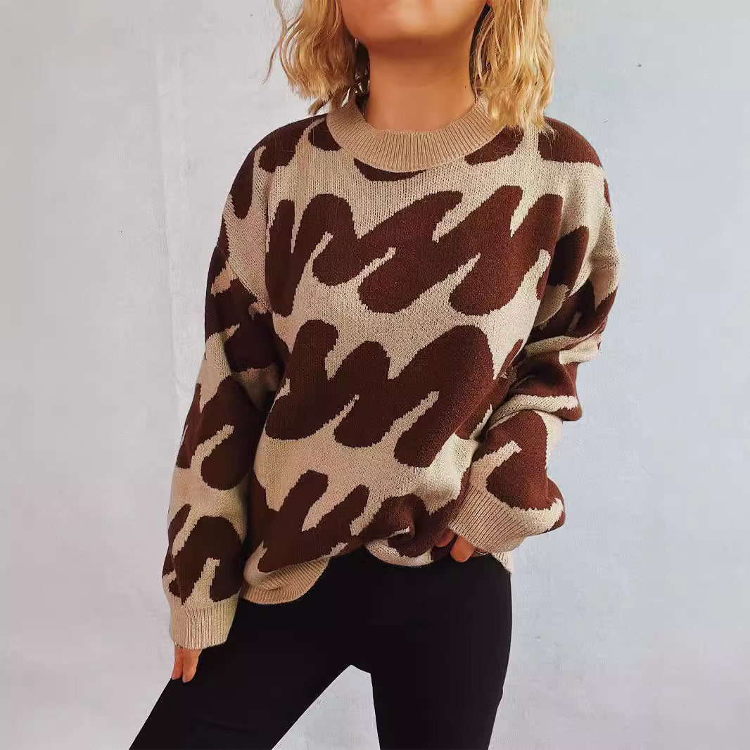 Damen lässiger Pullover mit modernem Farbblockdesign und voluminösen Ärmeln R&B