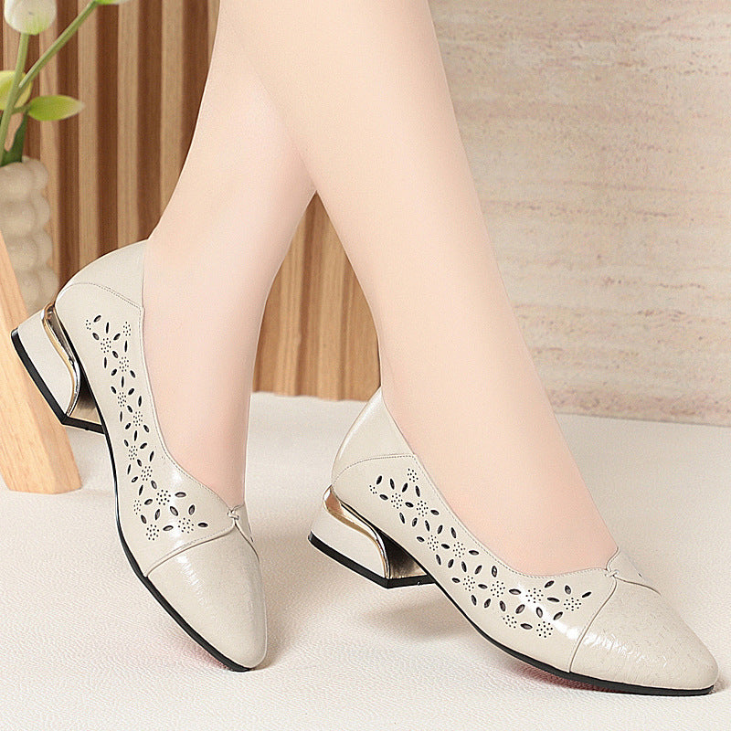 Damen Ballerinas mit dekorativem Lochdesign und elegantem Blockabsatz R&B