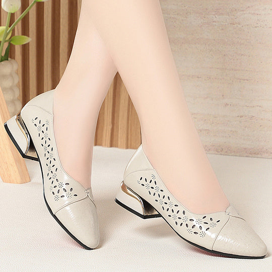 Damen Ballerinas mit dekorativem Lochdesign und elegantem Blockabsatz R&B