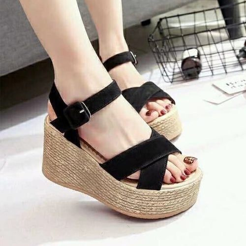 Damen Strapazierfähige Keilabsatz-Sandalen mit modischem Riemchen-Design R&B