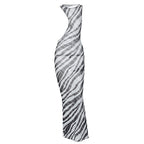 Damen Maxikleid mit asymmetrischem Schnitt und transparentem ZR&Bra-Muster R&B