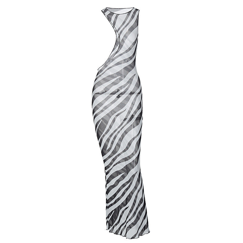 Damen Maxikleid mit asymmetrischem Schnitt und transparentem ZR&Bra-Muster R&B