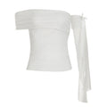 Damen Off-Shoulder Oberteil mit Rüschendetails und transparentem Ärmel R&B