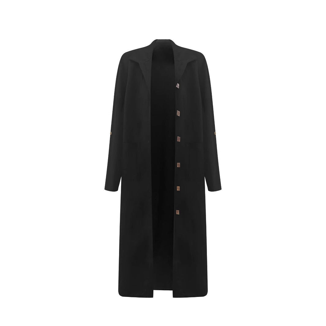 Damen Langmantel aus weichem Stoff mit eleganten Knopfdetails und Taschen