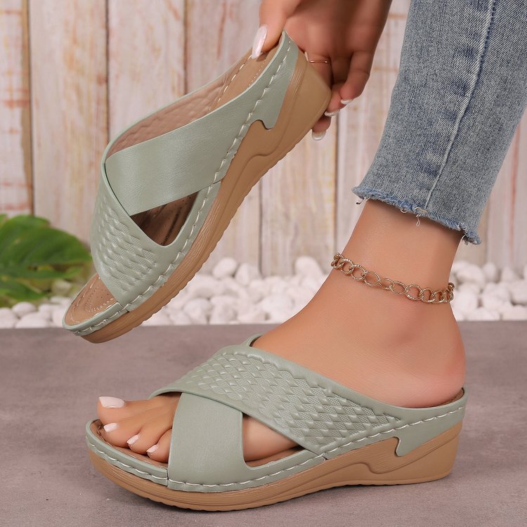 Damen elegante Wedge-Pantoletten mit geflochtenem Design R&B