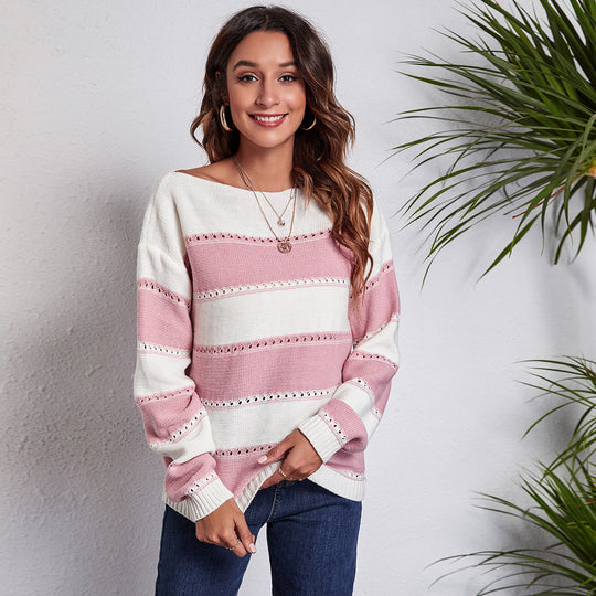 Damen Lässiger Strickpullover mit trendigem Streifenmuster und funkelnden Details R&B