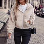 Damen weiche und stilvolle Fleecejacke mit hohem Kragen R&B
