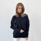 Damen eleganter Strickpullover mit hohem Kragen R&B