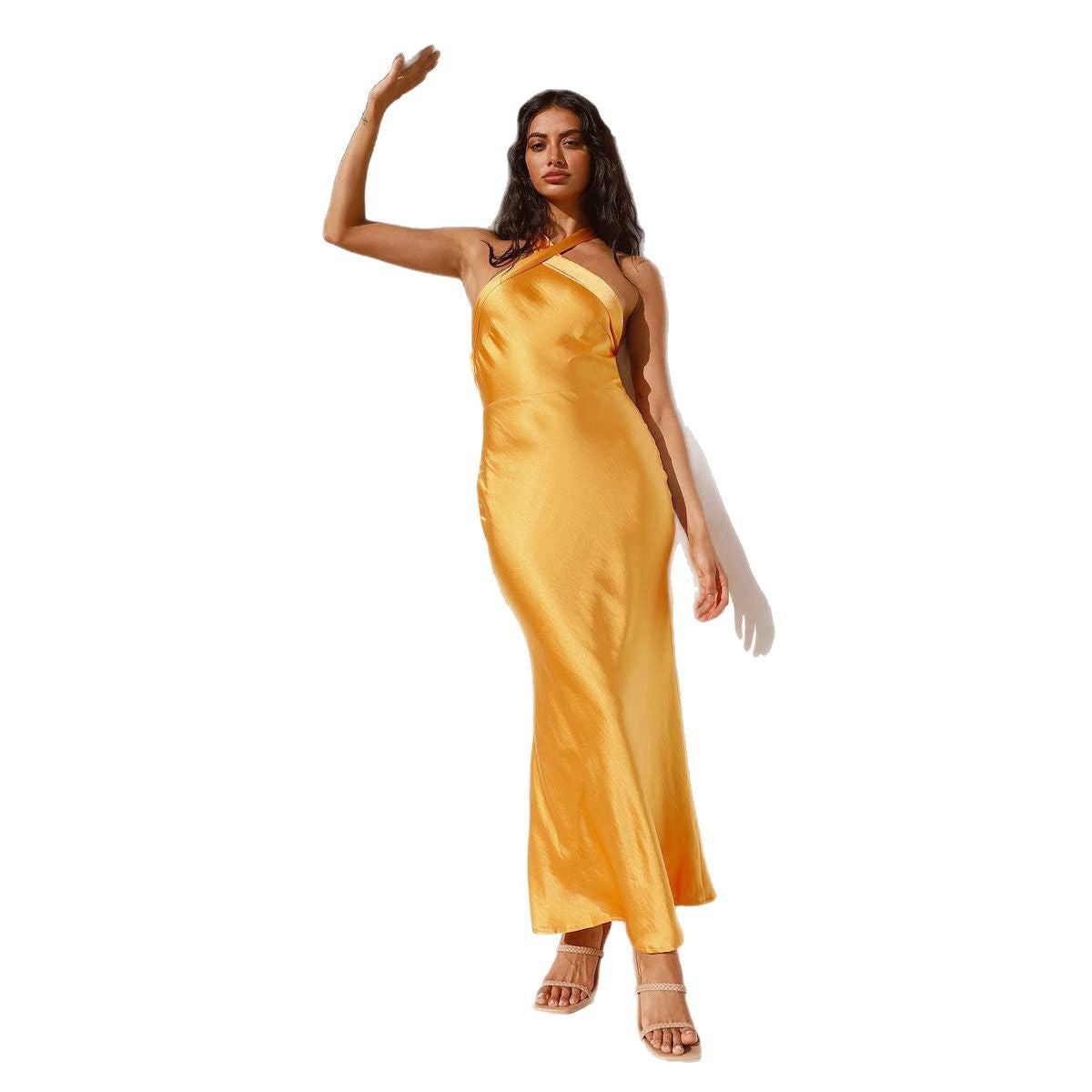 Damen elegantes Maxikleid mit raffiniertem Schnitt und schulterfreiem Design R&B