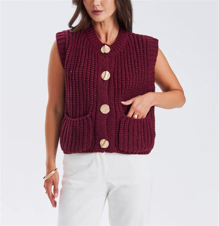 Damen Strickjacke mit goldenen Knöpfen und lässigem Schnitt R&B