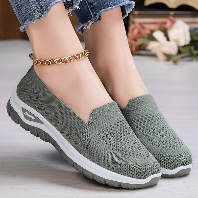 Damen Slip-On Laufschuhe mit luftdurchlässigem Strickdesign und dämpfender Sohle R&B