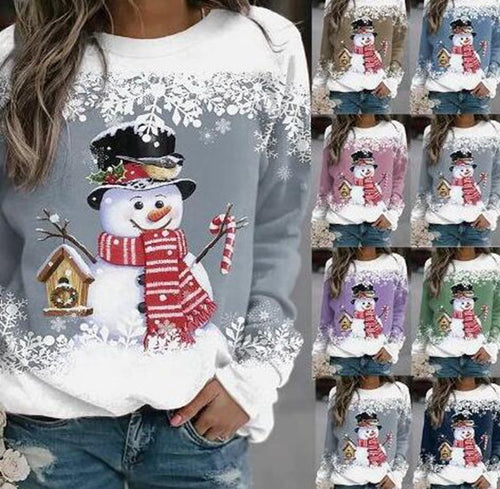 Damen nan weihnachtliches Sweatshirt mit Schneemann-Motiv und Rundhalsausschnitt R&B