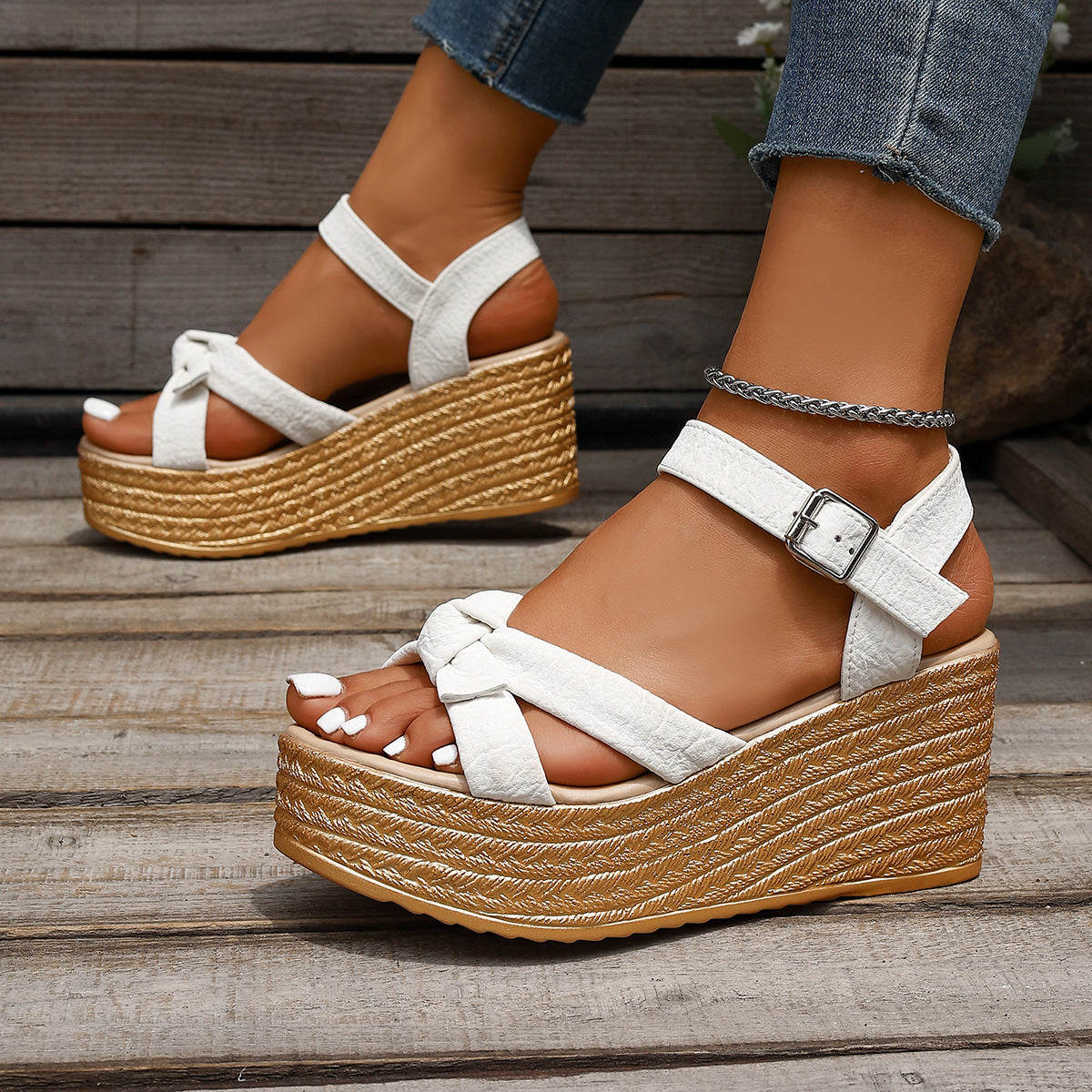 Damen Wedge-Sandalen mit kunstvollem Riemen-Design und komfortabeler Sohle R&B