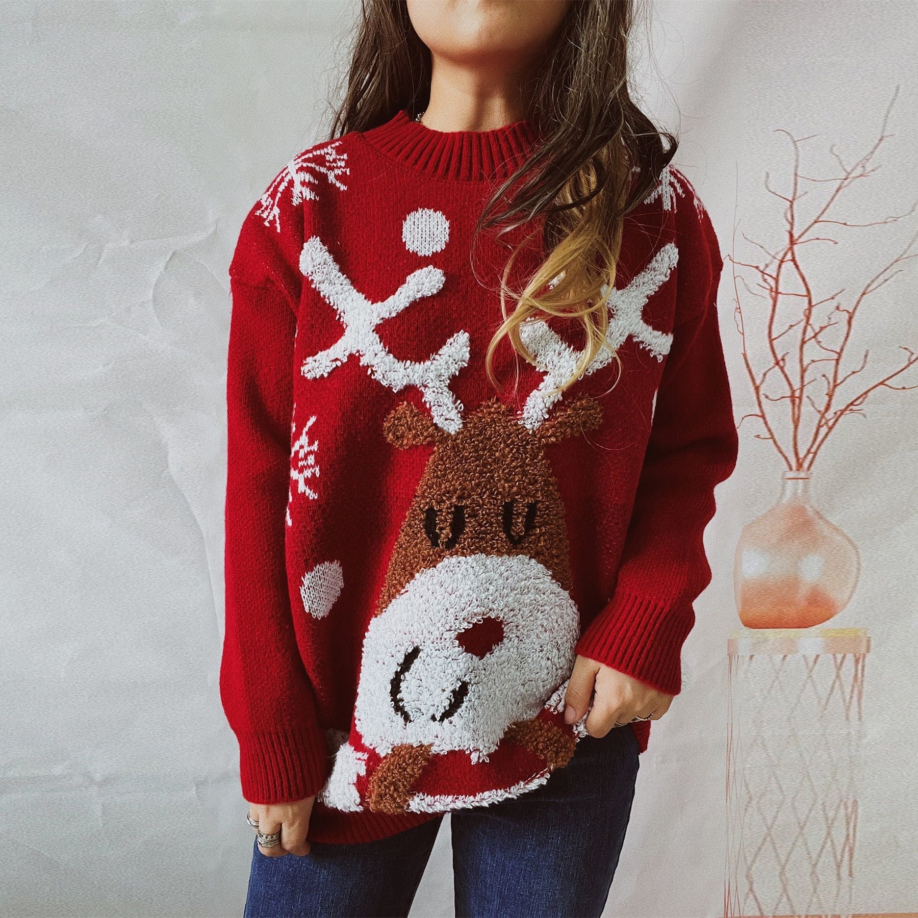 Damen Kuscheliger Weihnachts-Pullover mit lustigem Rentier-Motiv R&B