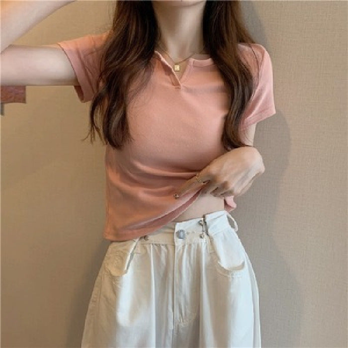 Damen Cropped T-Shirt mit figurbetontem Schnitt und modernen Akzenten R&B