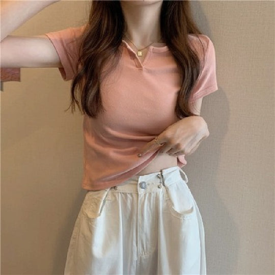Damen Cropped T-Shirt mit figurbetontem Schnitt und modernen Akzenten R&B