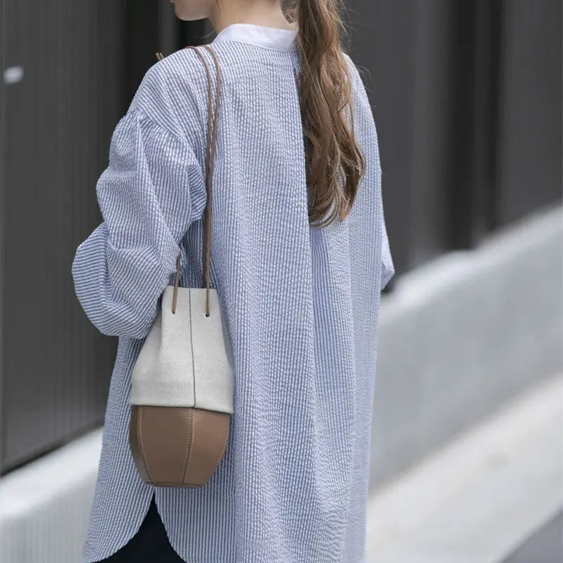 Damen gestreiftes oversized Button-Up Shirt R&B
