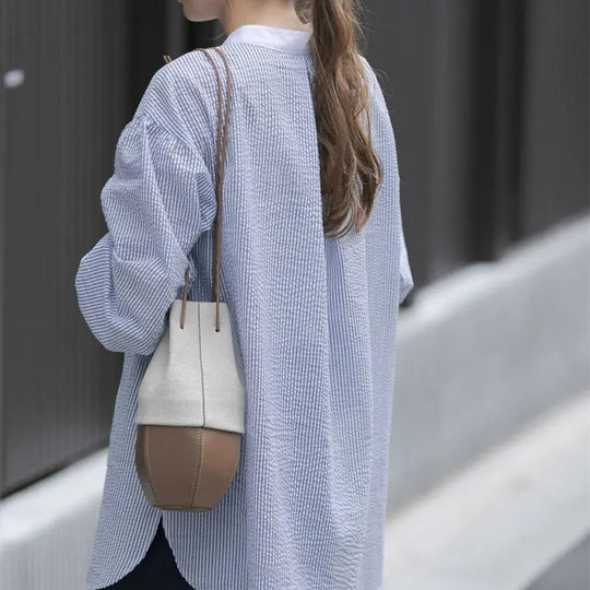 Damen gestreiftes oversized Button-Up Shirt R&B