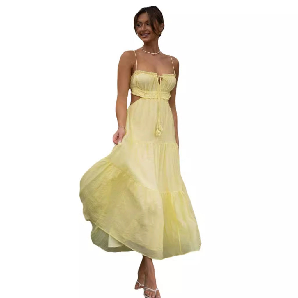 Damen luftiges Maxikleid mit Rüschendetails und verstellbarem Taillenband R&B