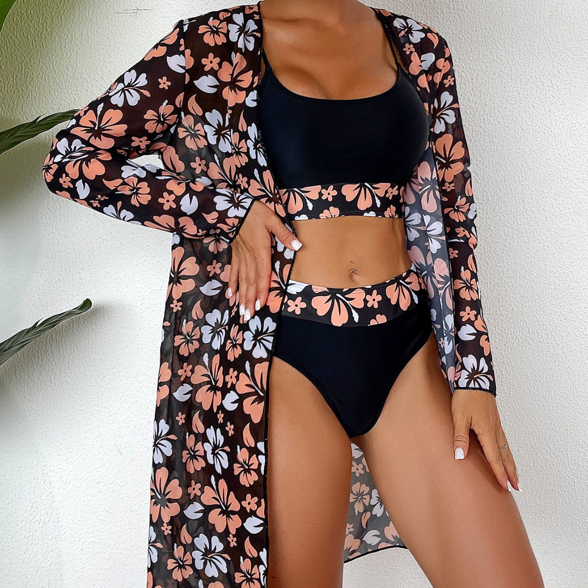Damen Strandcover-Up mit floralem Design und eleganter Transparenz R&B
