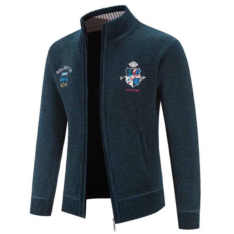 Herren modische Strickjacke mit hohem Kragen und detailreicher Stickerei R&B
