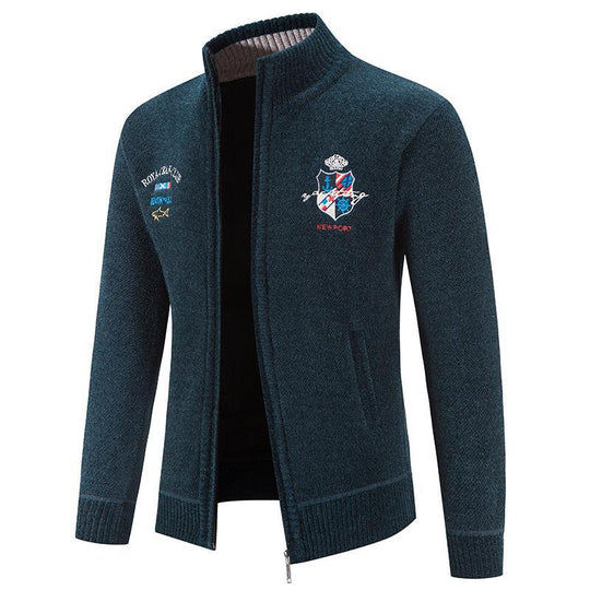 Herren modische Strickjacke mit hohem Kragen und detailreicher Stickerei R&B