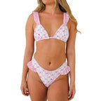 Damen Triangel-Bikini mit floralem Design und Rüschendetails R&B
