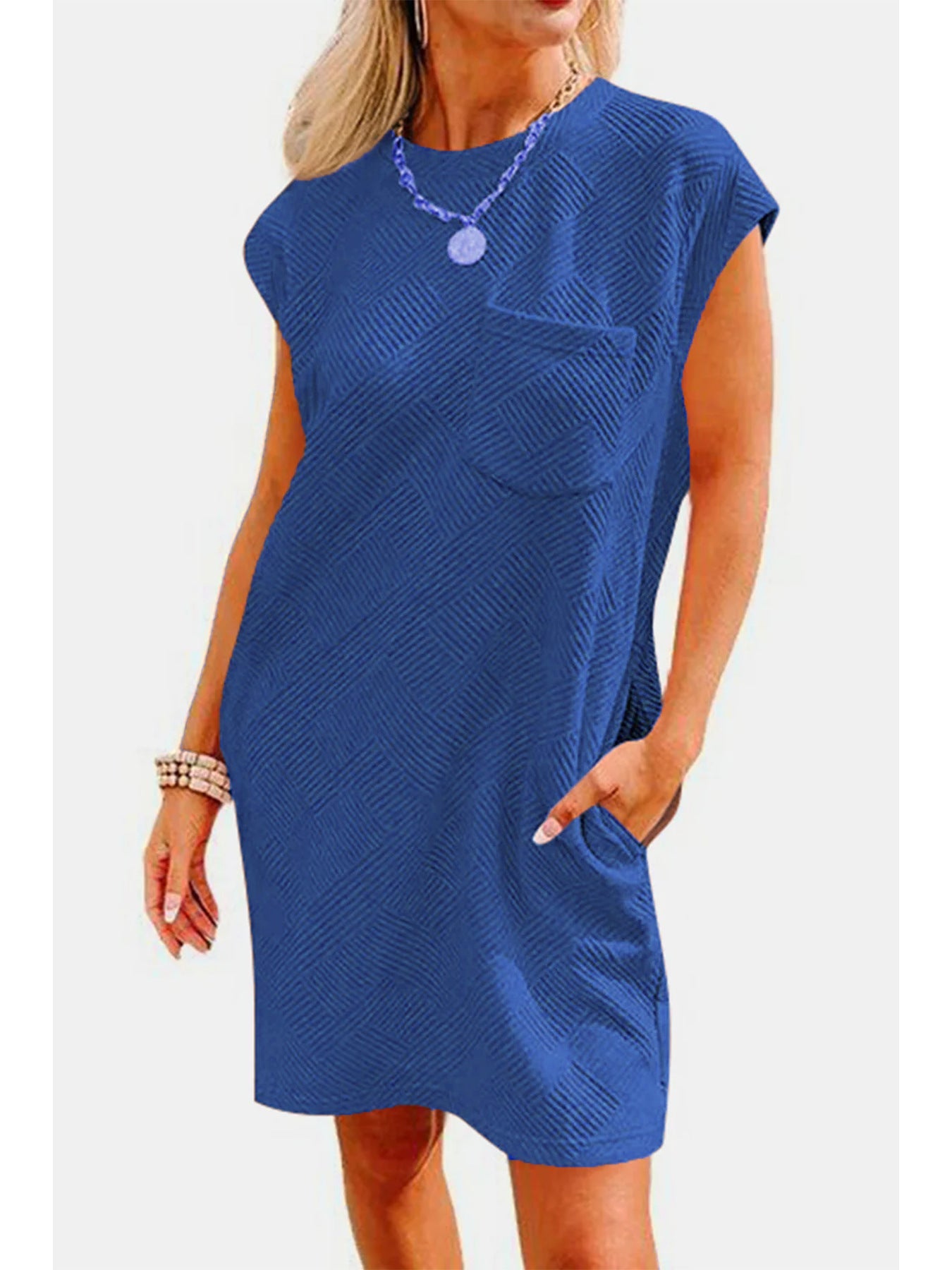 Damen Maxikleid mit praktischen Taschen und elegantem Strukturmuster R&B