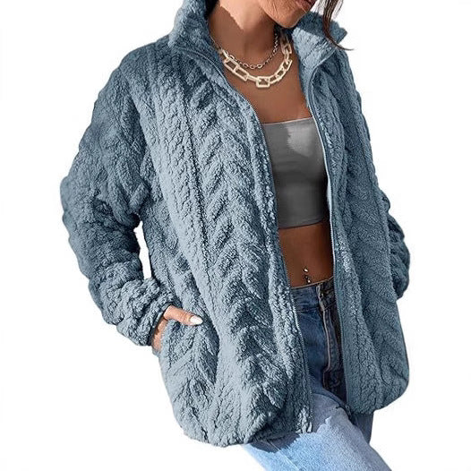 Damen Kuschel-Fleecejacke mit Oversized-Schnitt und Stehkragen R&B