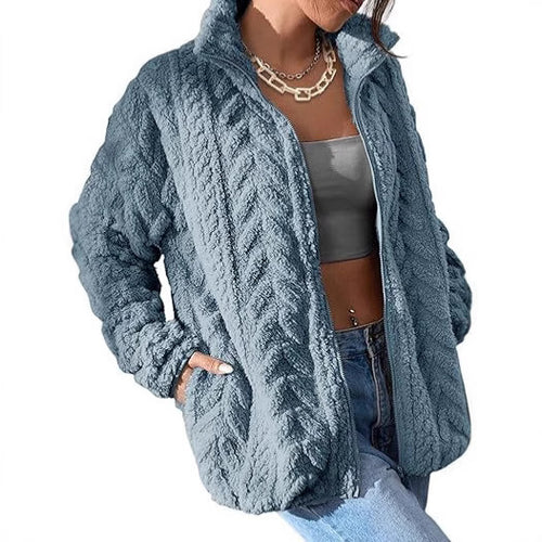 Damen Kuschel-Fleecejacke mit Oversized-Schnitt und Stehkragen R&B